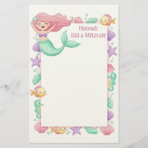 Mermaid gepersonaliseerde mitswa noot briefpapier