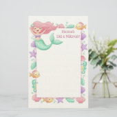 Mermaid gepersonaliseerde mitswa noot briefpapier (Staand voorkant)