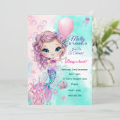 Mermaid gepersonaliseerde verjaardag uitnodiging (Staand voorkant)