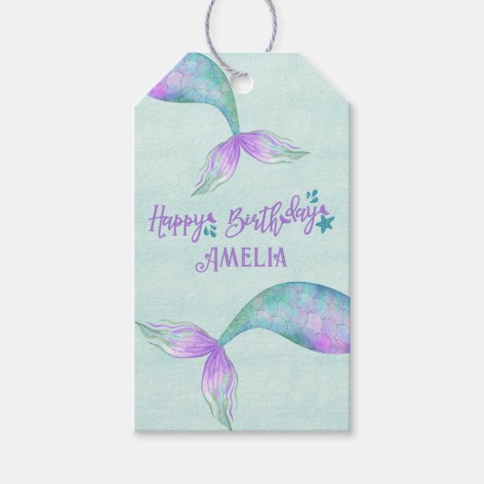 Mermaid Gift Wrap Gepersonaliseerd Happy Birthday Cadeaulabel (Voorkant)