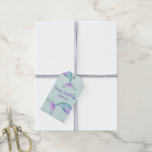 Mermaid Gift Wrap Gepersonaliseerd Happy Birthday Cadeaulabel (Met Touw)