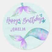 Mermaid Gift Wrap Gepersonaliseerd Happy Birthday Ronde Sticker (Voorkant)