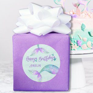 Mermaid Gift Wrap Gepersonaliseerd Happy Birthday Ronde Sticker