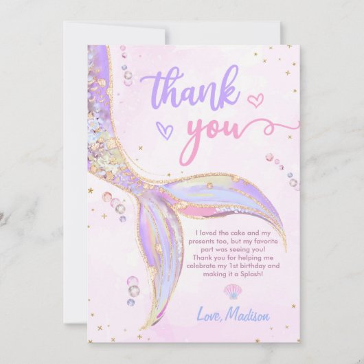 Mermaid Girl Birthday Party Bedankkaart (Voorkant)