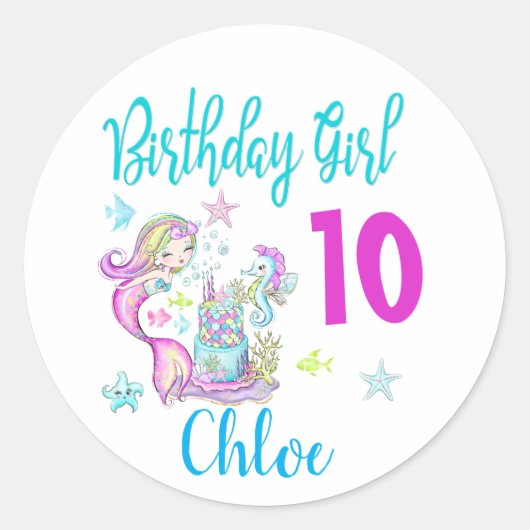 Mermaid Girl Birthday Party Group Matching Theme Ronde Sticker (Voorkant)