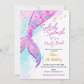 Mermaid Girl Birthday Party Invitation Bedankkaart