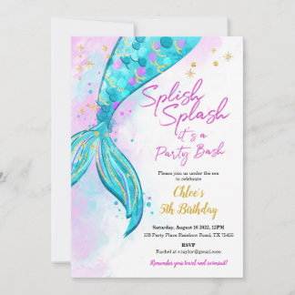 Mermaid Girl Birthday Party Invitation Bedankkaart