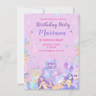 Mermaid Girl Birthday Party Invitation Kaart