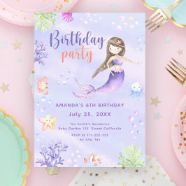 Mermaid Girl Birthday Party Kaart