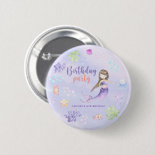 Mermaid Girl Birthday Party Ronde Button 5,7 Cm
