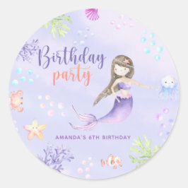 Mermaid Girl Birthday Party Ronde Sticker
