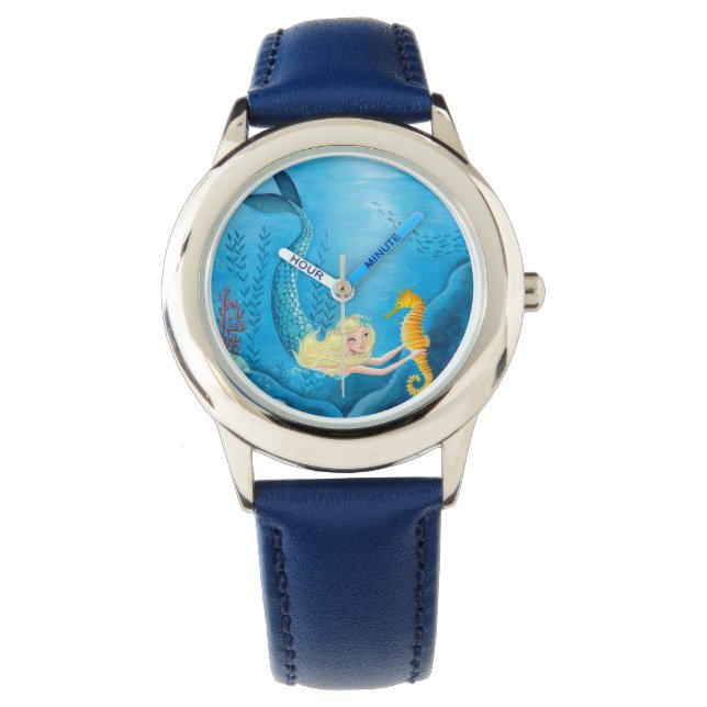 Mermaid Girl Blue | Horloge (Voorkant)