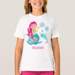 Mermaid Girl Cute Beach Birthday Monogram Kinder T-shirt<br><div class="desc">Pas dit prachtige roze roze roze mermaïde verjaardagsfeest aan met de naam van uw kind. Kute zeemeermin met  onderzeese zeeën en zeepbellen onder het zee. Een cadeau voor een strand of zwembad in de zomer.</div>