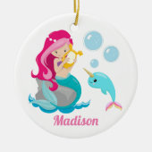 Mermaid Girl Cute Beach Narwhal Monogram Kinder Keramisch Ornament (Voorkant)