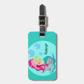 Mermaid Girl Cute Custom Blauwgroen Monogram Kinde Bagagelabel (Voorkant verticaal)