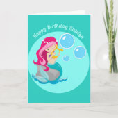 Mermaid Girl Cute Custom Childrens Birthday Kaart (Voorkant)