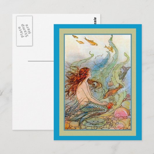 Mermaid Girl in Sea with Fish and Shells Briefkaart (Voorkant / Achterkant)