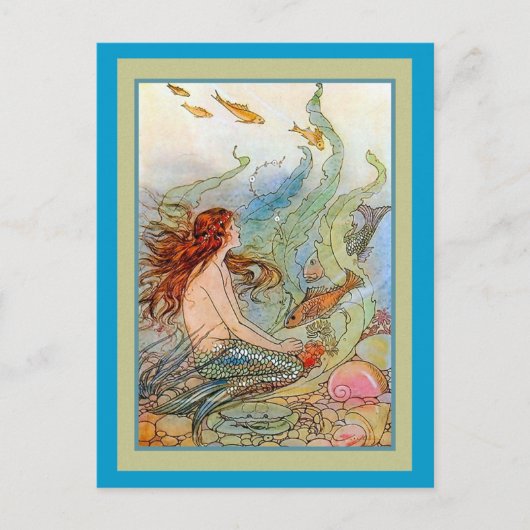 Mermaid Girl in Sea with Fish and Shells Briefkaart (Voorkant)