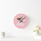 Mermaid Girl Pink Wave Pattern Ronde Klok (Huis)