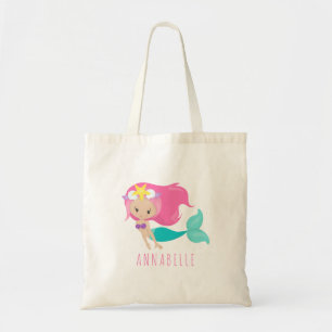 Mermaid Girl Princess Kinder Cute Pink Hair Tote Bag