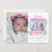 Mermaid Girls 1e verjaardag Fotouitnodiging Kaart (Voorkant)