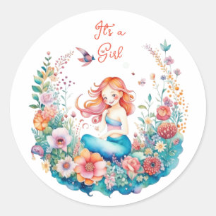 Mermaid Girl's Baby shower Het is een meisje Ronde Sticker