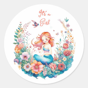  Mermaid Girl's Baby shower Het is een meisje Ronde Sticker
