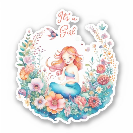  Mermaid Girl's Baby shower Het is een meisje Sticker (Voorkant)