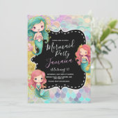 Mermaid Girls Birthday Party Paarse Glitter Kaart (Staand voorkant)