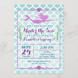 Mermaid Girl's verjaardagsfeestje uitnodiging