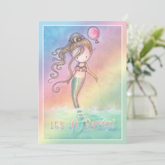 Mermaid Girls Verjaardagsfeestje Uitnodigingen (Staand voorkant)