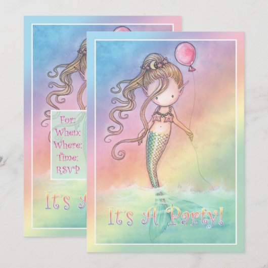 Mermaid Girls Verjaardagsfeestje Uitnodigingen (Voorkant / Achterkant)