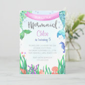 Mermaid Glitter Birthday Party Invitation Kaart (Staand voorkant)