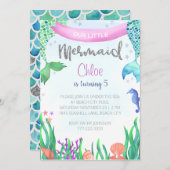 Mermaid Glitter Birthday Party Invitation Kaart (Voorkant / Achterkant)