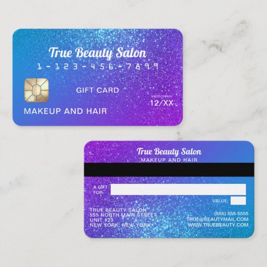 Mermaid Glitter Credit Kaart Cadeaubon Visitekaartje (Voorkant / Achterkant)