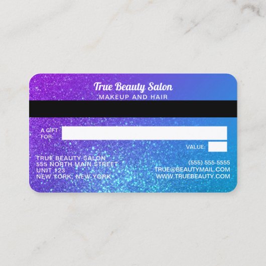 Mermaid Glitter Credit Kaart Cadeaubon Visitekaartje (Achterkant)