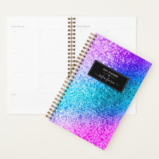 Mermaid Glitter Elegant Script Naam 2021 Planner (Display)