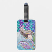 Mermaid Glitter Illustration with Tail Scales Bagagelabel (Achterkant verticaal)