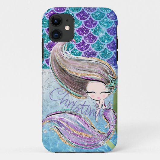 Mermaid Glitter Illustration with Tail Scales Case-Mate iPhone Case (Achterkant)