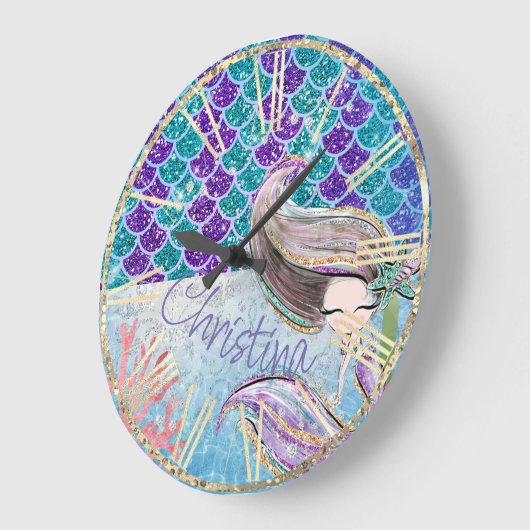 Mermaid Glitter Illustration with Tail Scales Grote Klok (Hoek)