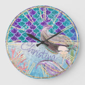 Mermaid Glitter Illustration with Tail Scales Grote Klok (Voorkant)