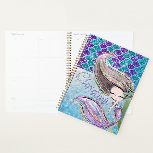 Mermaid Glitter Illustration with Tail Scales Planner (Display)