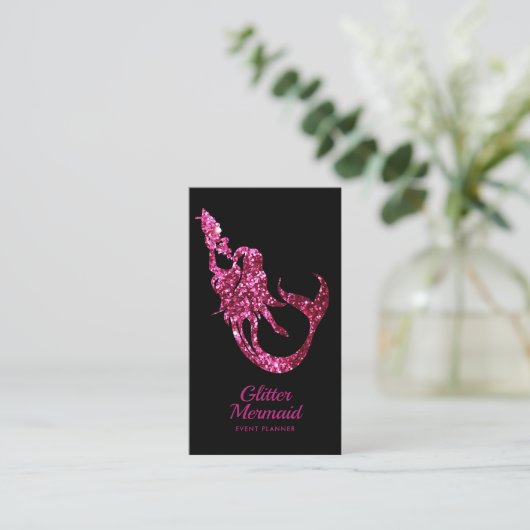 Mermaid Glitter Pink Event Planner Visitekaartje (Staand voorkant)