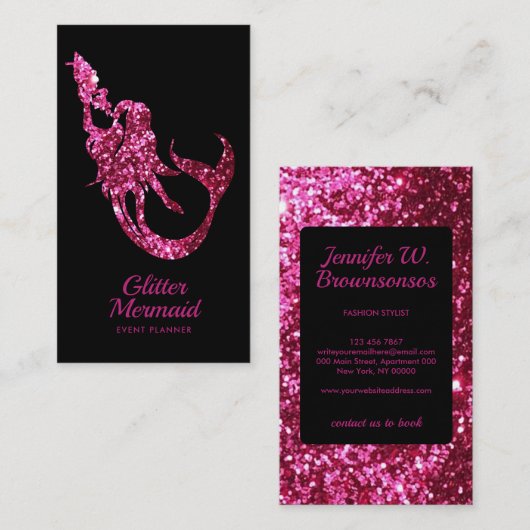 Mermaid Glitter Pink Event Planner Visitekaartje (Voorkant / Achterkant)