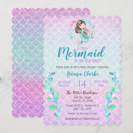 Mermaid Glitter Pink Paars Blue Girls Baby shower Kaart