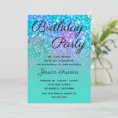 Mermaid Glitter Turquoise Blue Ombre Birthday Kaart (Staand voorkant)