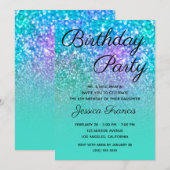 Mermaid Glitter Turquoise Blue Ombre Birthday Kaart (Voorkant / Achterkant)