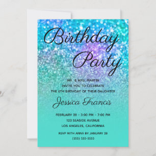 Mermaid Glitter Turquoise Blue Ombre Birthday Kaart