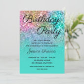 Mermaid Glitter Turquoise Ombre Birthday Party Kaart (Staand voorkant)