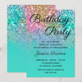 Mermaid Glitter Turquoise Ombre Birthday Party Kaart (Voorkant / Achterkant)